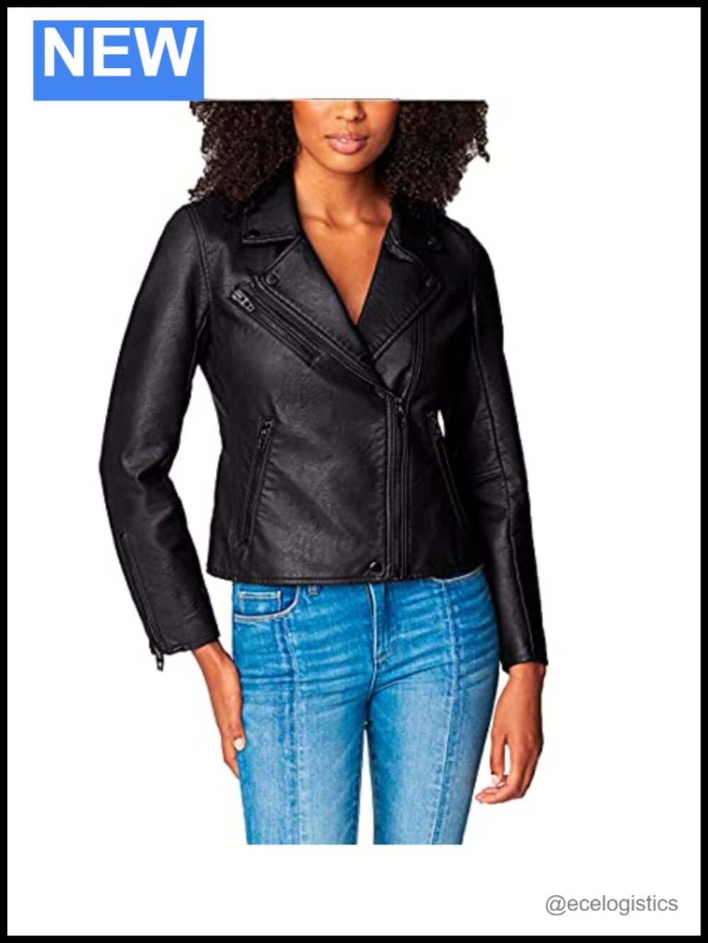 Women's Semi Fitted Vegan Leather Moto Jacket with Zippers